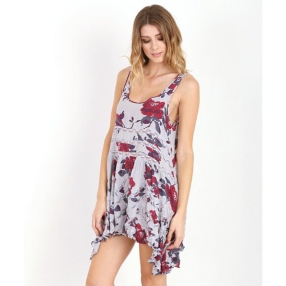 Free People Gray Floral Voile & Lace Slip Dress | Boho Grunge Fairy Cottagecore - Picture 15 of 16
